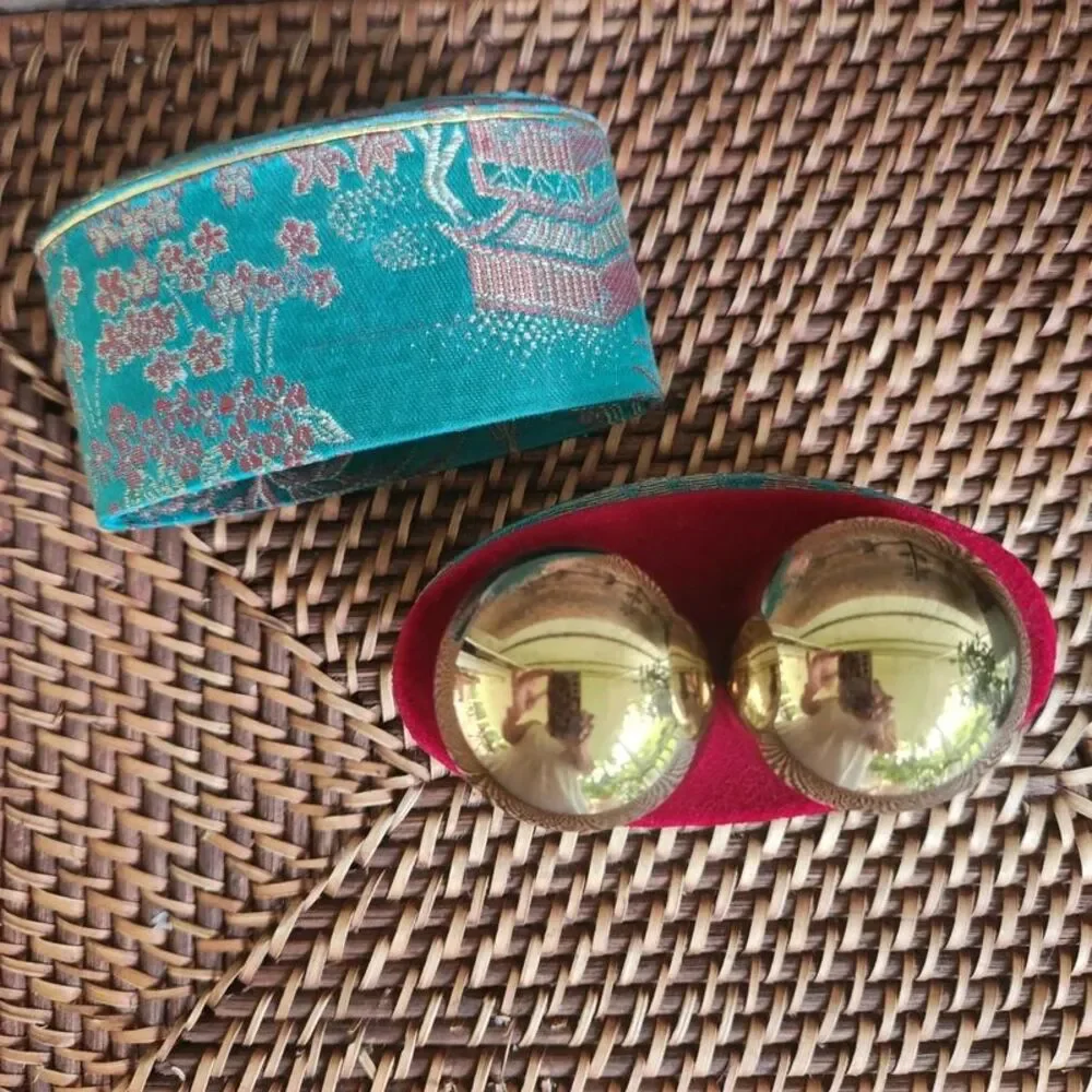 Vintage BaoDing in pedestal case, turquoise & red Chinese Fabric